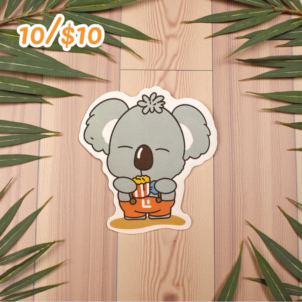 Koala with Popcorn Sticker – Movie Time Vinyl Sticker – 2” Glossy Finish